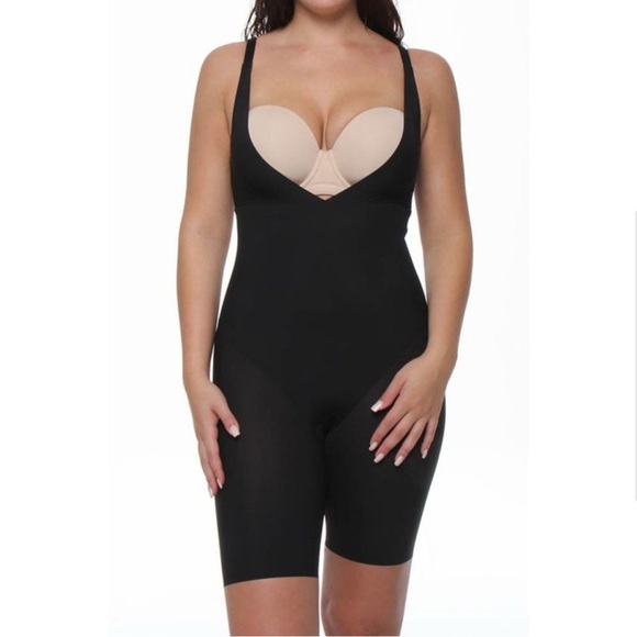 Maidenform Sleek Smoothers Open Bust Long Leg Body Shaper - Black Large NWT JJ - Picture 3 of 5